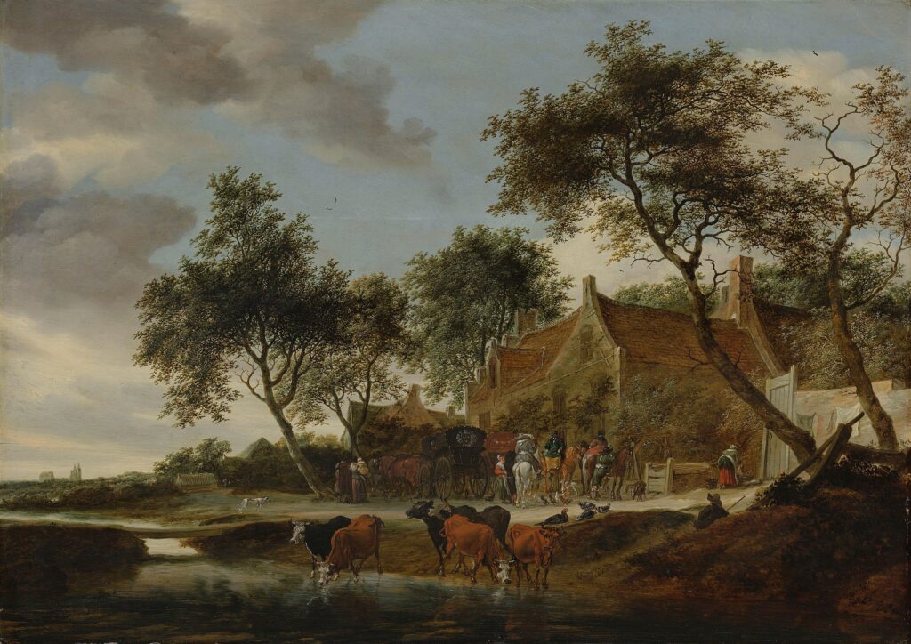 Salomon van Ruysdael- Landschap met reizigers bij een herberg nabij een pleisterplaats 1660 Rijksmuseum